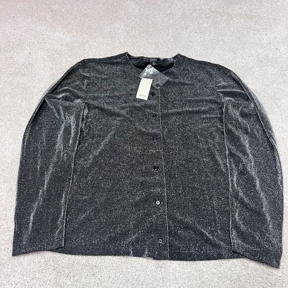 New York & Company Blouse Black Shimmer Button Up Long Sleeve Size XL NWT - Picture 5 of 10